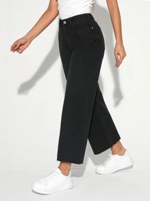 SHEIN Tall بنطلون جينز واسع الساقين أسود للنساء - الأسود - مشاهدة 6