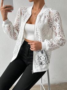 Chiquease Front Zip Lace Jacket - White - View 3