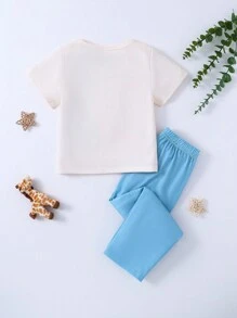Set Aus Kurzärmligem T-shirt Und Hose Mit Süßem Cartoon-animal-print Für Kleine Jungen Für Den Freizeitgebrauch Zu Hause