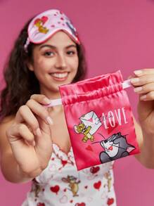 TOM & JERRY X SHEIN Antifaz de ojos rosado con estampado de corazones y diseño lindo de dibujos animados - Multicolor - Ver 8