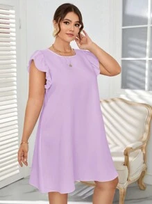 SHEIN VCAY Plus Size Women's Short Flying Sleeved A-Line Dress - Lilac Purple - View 5