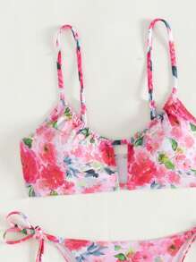 SHEIN Swim Women's Floral Print Two-Piece Bikini Set Summer Beach - Multicolor - View 7