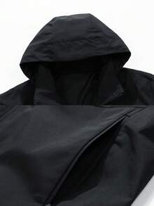 男士春秋戶外工裝夾克,時尚休閒連帽外套 - 黑色 - 查看 3