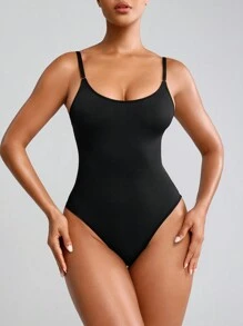 SHAPORA Women's Solid Color Cami Bodysuit Shapewear - Black - View 10