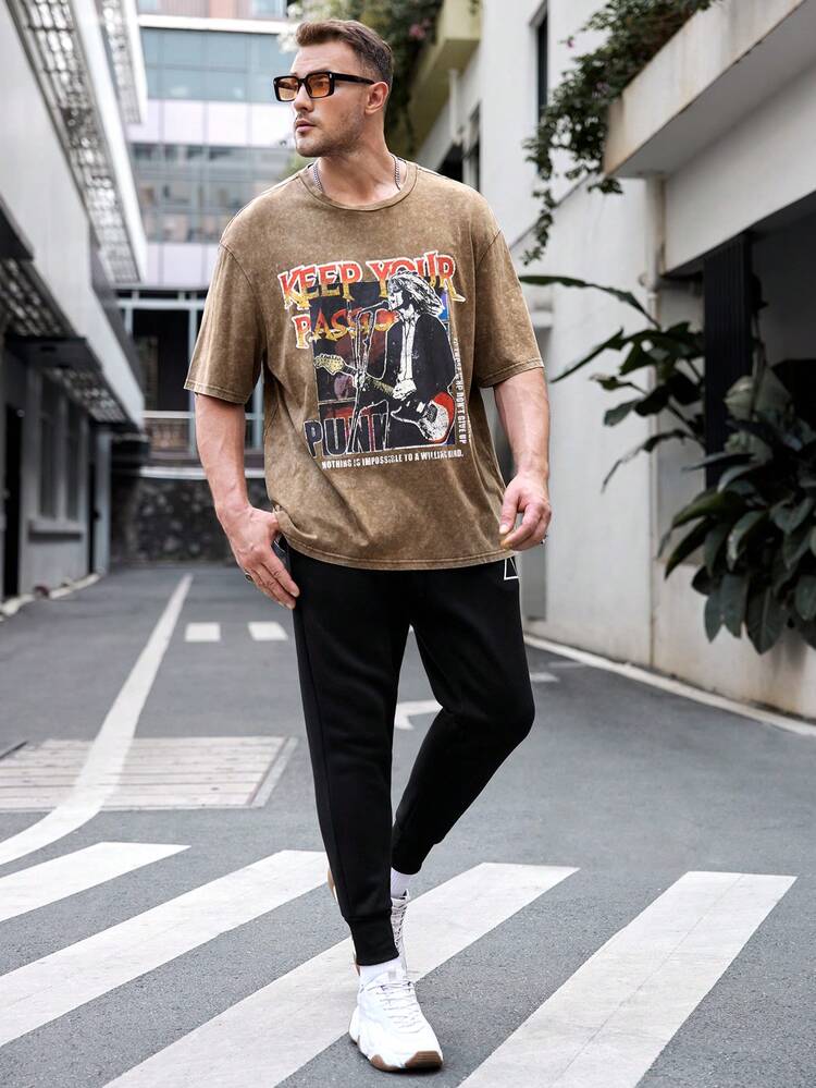 Men Plus Size Rock Band Graphic Tee