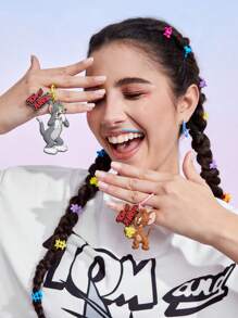 TOM & JERRY X SHEIN 2pcs Classic Series Cat And Mouse Design Keychain - Multicolor - View 2