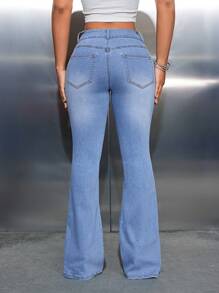 SHEIN SXY Women'S Slim Fit Flare Jeans - Blue - View 2