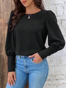 SHEIN Frenchy Valentine's Day Solid Color Texture Lace Patchwork Shirt Summer Black Casual - Black - View 5