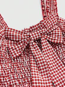 ROMWE Kawaii 格纹蝴蝶结装饰娃娃装吊带背心，学校 - 紅色 - 查看 3