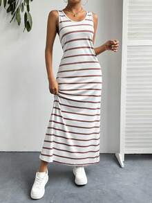 SHEIN Essnce 休閒條紋無袖夏裝連身裙 - 彩色 - 查看 5