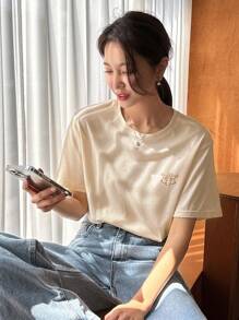 DAZY Cartoon Graphic Round Neck Tee - Beige - View 6