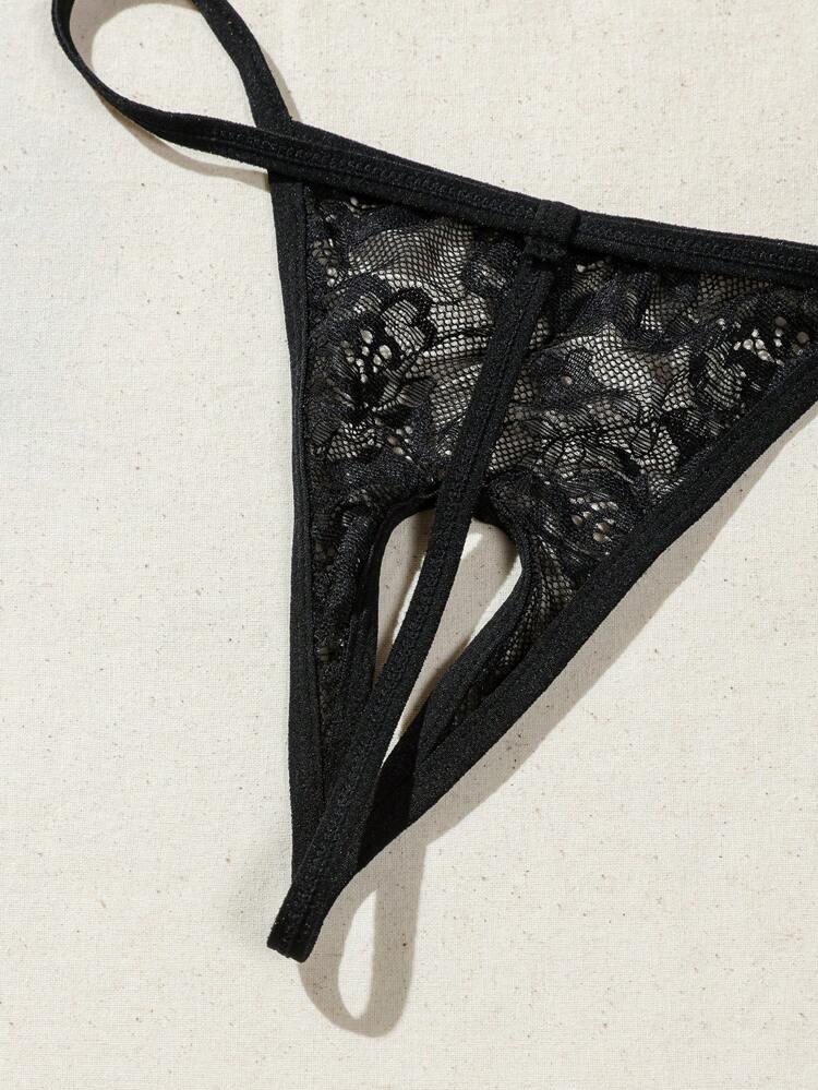 Women's Black Classic Sexy Sheer Lace Lingerie Set With Spaghetti Strap And Eye Mask