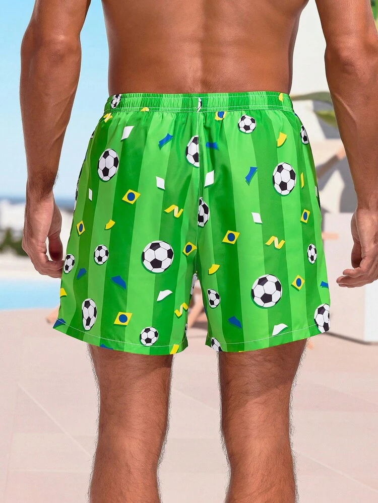 Men's Fashionable Soccer Printed Drawstring Beach Shorts