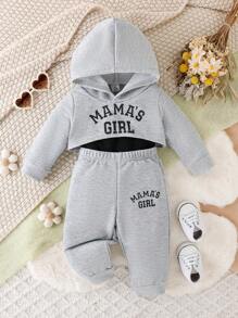 Baby Mädchen Casual Sportlich Hoodie, Tank Top Und Hose Set Mit Minimalistischem Buchstaben-druck-design, Frühling Und Herbst