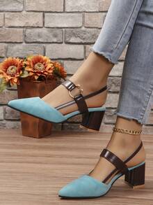 Women's Stylish Color Block High Heel Pointed Toe Shoes For Any Occasion - Blue - View 1