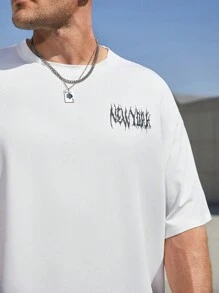 Manfinity Roughcore Men's Plus Size Dice & Letter Print Loose Fit Drop Shoulder T-Shirt