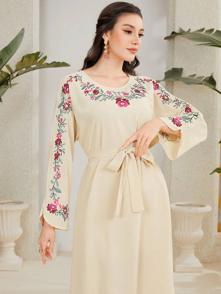 Women'S Botanical Embroidery Long Sleeve Dress Fall Cloth For Women