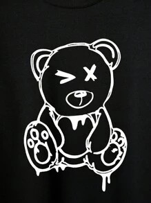 Manfinity Dauomo Men'S Round Neck Sweatshirt With Bear Print - Black - View 5