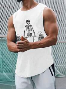 Manfinity LEGND Men's Skull & Barbell Printed Tank Top - White - View 1