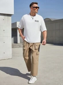 Manfinity Roughcore Men's Plus Size Dice & Letter Print Loose Fit Drop Shoulder T-Shirt