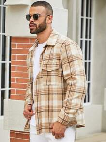 Manfinity Homme Men'S Plus Size Grid Pattern Long Sleeve Shacket - Multicolor - View 4
