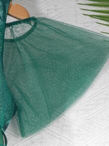 SHEIN Tween Girls' Glittery Dress With Bow Decoration - Green - View 5