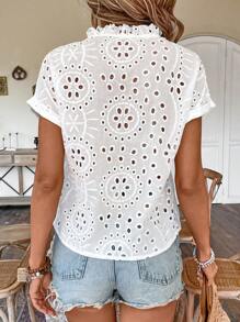 Breezaya Women'S Geometric Pattern Woven Belt Batwing Short Sleeve Blouse