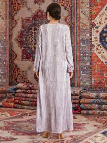 Al Najma 女士植物刺绣长袖阿拉伯连衣裙 - 彩色 - 查看 2