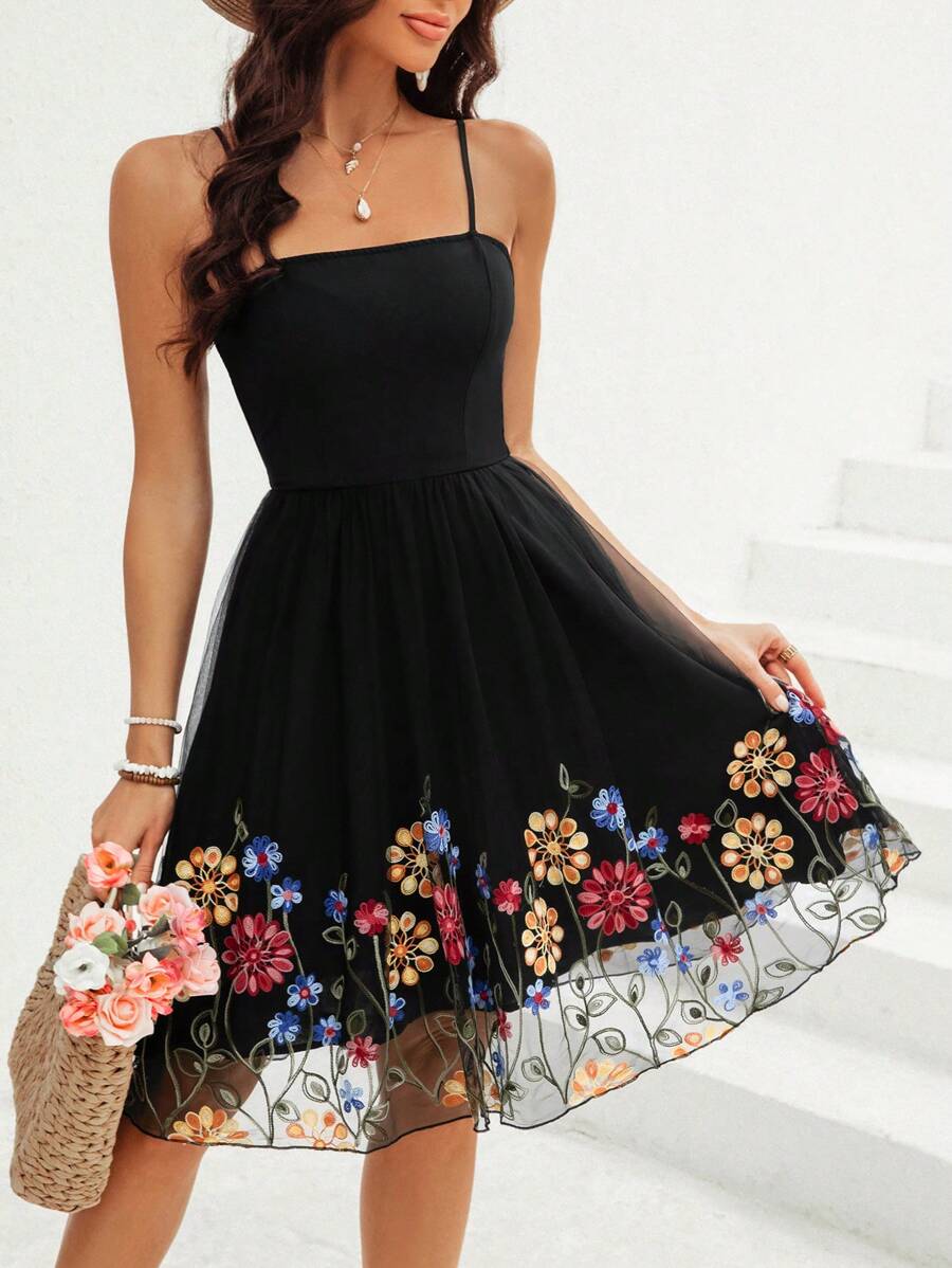 SHEIN VCAY Valentine'S Day Women'S Spaghetti Strap Floral Print Summer Dress