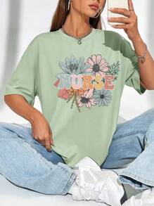 SHEIN EZwear Floral Print Off Shoulder T-Shirt - Mint Green - View 1