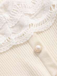 DAZY Women Sweaters Kontras Lace Ruffle Ruffle Hem Plain Casual - Aprikot - View 8