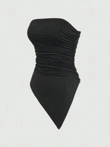 Flirla Women'S Asymmetric Hem Strapless Top
