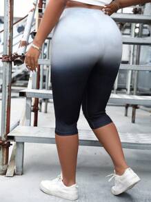 SHEIN LUNE Plus Ombre & Denim-Effect Print Ripped Leggings - Multicolor - View 2