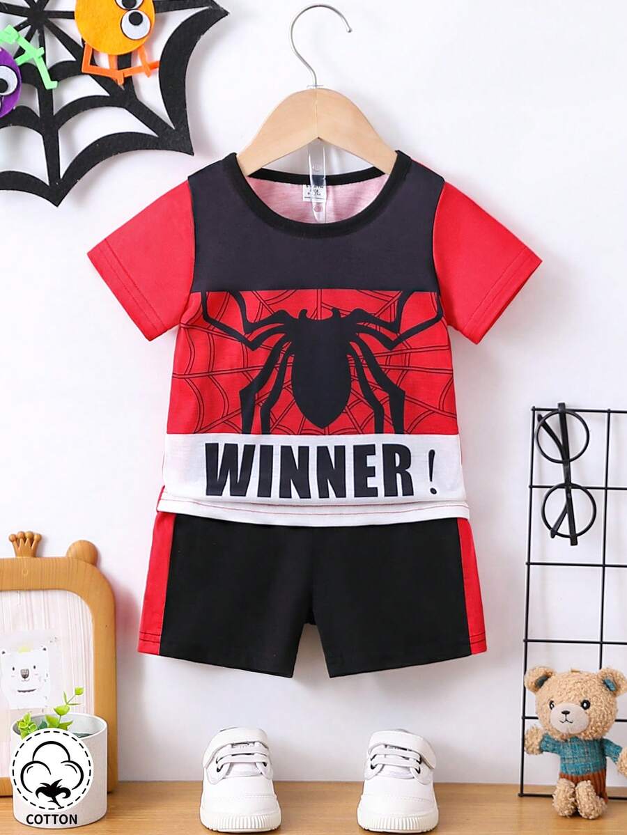 Baby Boys' Fashionable Color Block Spider Printed Outfit - Multicolor - View 1