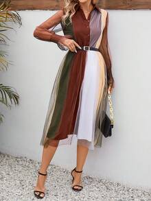 SHEIN Clasi 女士拼色网眼撞色连衣裙 - 彩色 - 查看 5