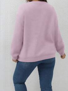 SHEIN Franclia 女式大碼字母和心形印花下垂肩長袖衛衣 - 淡紫色 - 查看 2