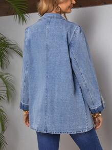 SHEIN LUNE Giacca In Denim Con Maniche Risvoltate E Colletto Rovesciato