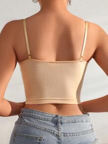 SHEIN Của phụ nữ Cơ bản Áo ba lỗ Đối với Tất cả các mùa - Màu be - Xem 2