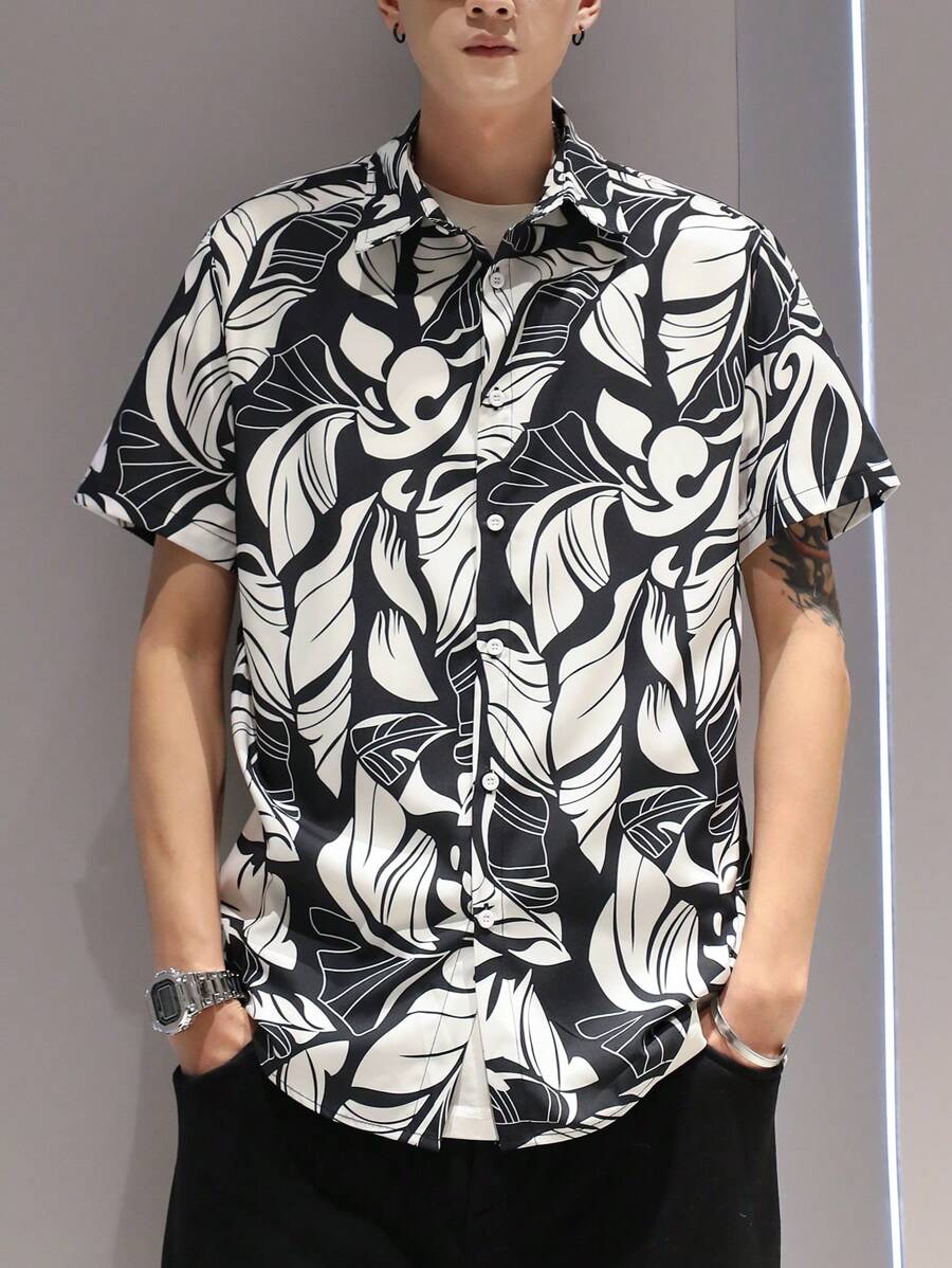 Manfinity EMRG Men'S Short Sleeve Shirt With Plant Print