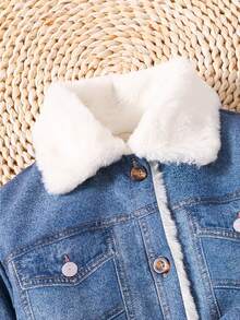 SHEIN 女孩羊絨領口毛絨內襯腰帶襯衫洋裝