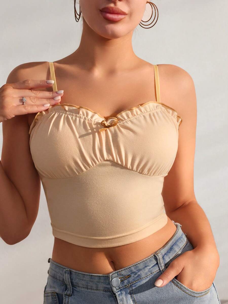 SHEIN Của phụ nữ Cơ bản Áo ba lỗ Đối với Tất cả các mùa - Màu be - Xem 1