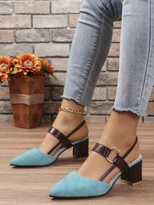 Women's Stylish Color Block High Heel Pointed Toe Shoes For Any Occasion - Blue - View 6
