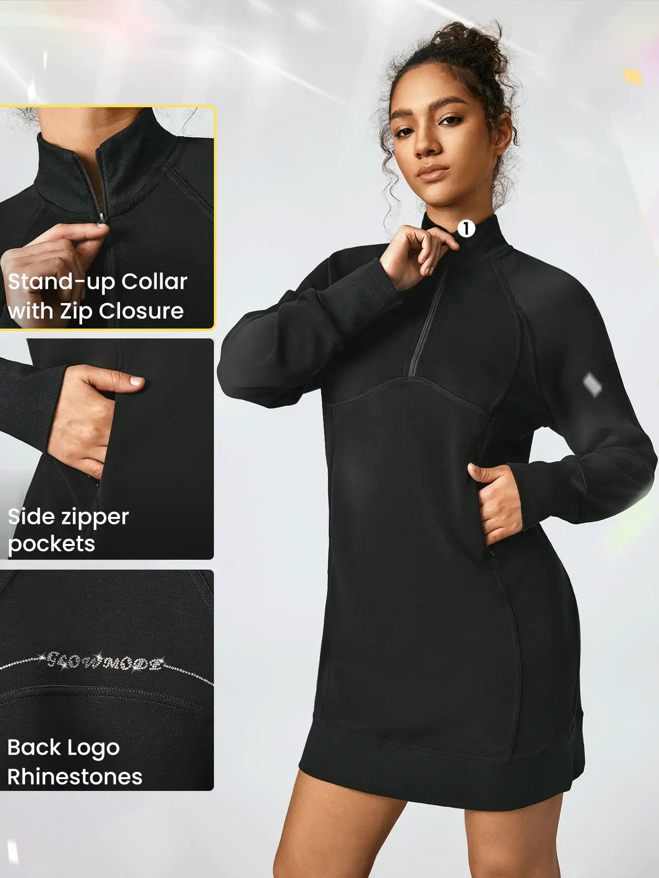 GLOWMODE Modal Glow For It Midi Zipper High Neck Sweater Dress Daily