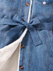 SHEIN 女孩羊絨領口毛絨內襯腰帶襯衫洋裝