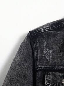 Manfinity Homme Men's Distressed Long Sleeve Denim Jacket , Dark Cotton Plain Black Party Grunge Rapper Going Out Vacation National Park Urban Gym, For Fall