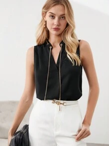 BizChic 女士凹槽領鍊條細節襯衫 - 黑色 - 查看 5