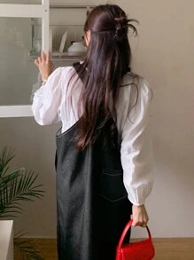 DAZY 女款牛仔背帶裙 - 黑色 - 查看 2