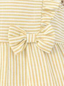 SHEIN Baby Girl Casual Striped Romper With Bowknot On Front - Yellow - View 6
