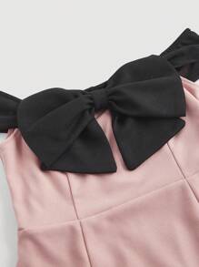 SHEIN MOD Women's Black Pink Color Block Off Shoulder Date Night Dress With Bow Detail - Pink - View 3