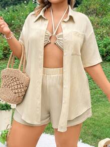 Breezaya Plus Size Women'S Long Shirt And Shorts Two Piece Set